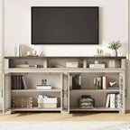 Meuble TV de ferme Acekool pour téléviseur de 70 pouces, centre de divertissement moderne avec portes vitrées et rangement, meuble console média pour salon, blanc