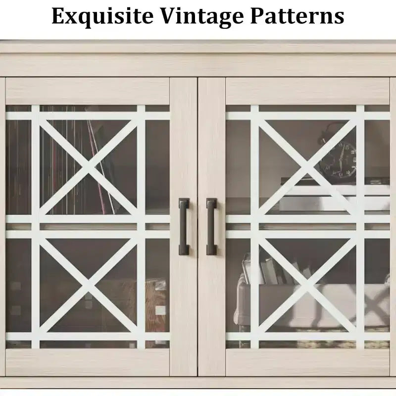 Meuble TV de ferme Acekool pour téléviseur de 70 pouces, centre de divertissement moderne avec portes vitrées et rangement, meuble console média pour salon, blanc