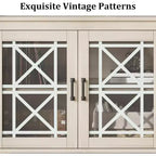 Meuble TV de ferme Acekool pour téléviseur de 70 pouces, centre de divertissement moderne avec portes vitrées et rangement, meuble console média pour salon, blanc