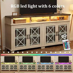 Meuble TV de ferme Acekool pour téléviseur de 70 pouces, centre de divertissement moderne avec portes vitrées et rangement, meuble console média pour salon, blanc