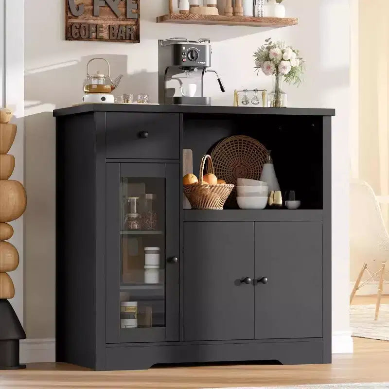 Meubles de cuisine à micro-ondes GustoWave avec rangement, avec 3 portes, 1 tiroir et étagères réglables, armoire de rangement de garde-manger