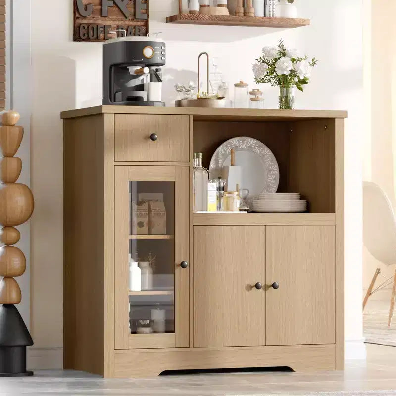 Meubles de cuisine à micro-ondes GustoWave avec rangement, avec 3 portes, 1 tiroir et étagères réglables, armoire de rangement de garde-manger