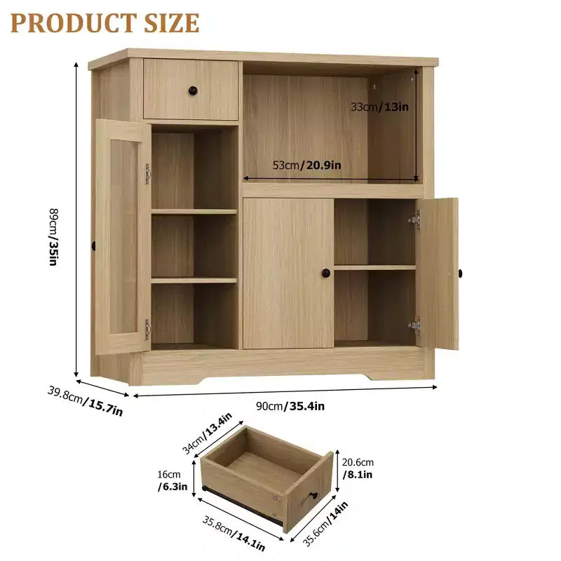 Meubles de cuisine à micro-ondes GustoWave avec rangement, avec 3 portes, 1 tiroir et étagères réglables, armoire de rangement de garde-manger