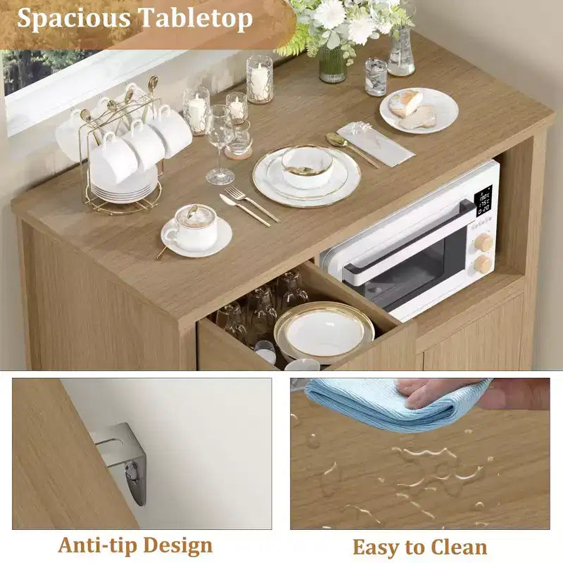 Meubles de cuisine à micro-ondes GustoWave avec rangement, avec 3 portes, 1 tiroir et étagères réglables, armoire de rangement de garde-manger