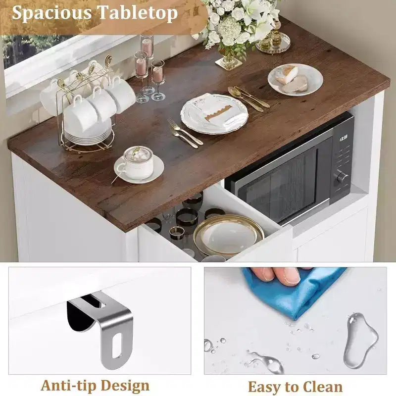 Meubles de cuisine à micro-ondes GustoWave avec rangement, avec 3 portes, 1 tiroir et étagères réglables, armoire de rangement de garde-manger