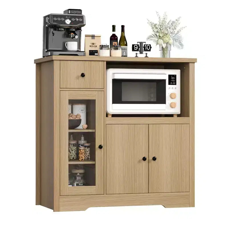 Meubles de cuisine à micro-ondes GustoWave avec rangement, avec 3 portes, 1 tiroir et étagères réglables, armoire de rangement de garde-manger