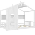 Lit cabane Polibi avec étagères de rangement intégrées et toit à lattes