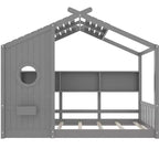 Lit cabane Polibi avec étagères de rangement intégrées et toit à lattes