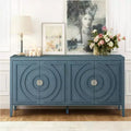 Hostack Buffet Cabinet Sideboard with Circular Groove Doors & Round Handles for Dining and Living Room, Antique Blue