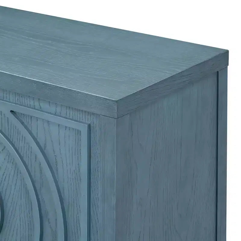 Hostack Buffet Armoire avec Portes à Rainures Circulaires et Poignées Rondes pour Salle à Manger et Salon, Bleu Antique