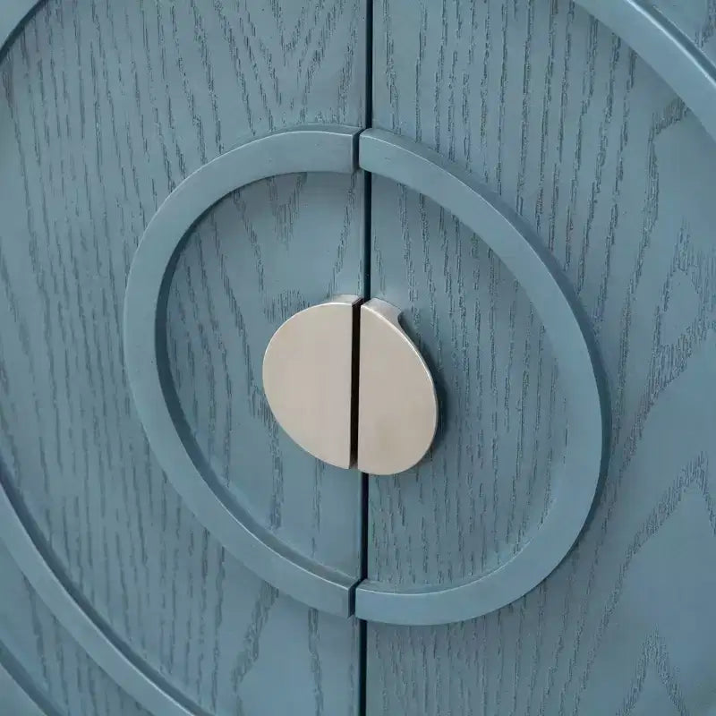 Hostack Buffet Armoire avec Portes à Rainures Circulaires et Poignées Rondes pour Salle à Manger et Salon, Bleu Antique