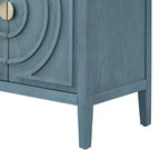 Hostack Buffet Armoire avec Portes à Rainures Circulaires et Poignées Rondes pour Salle à Manger et Salon, Bleu Antique