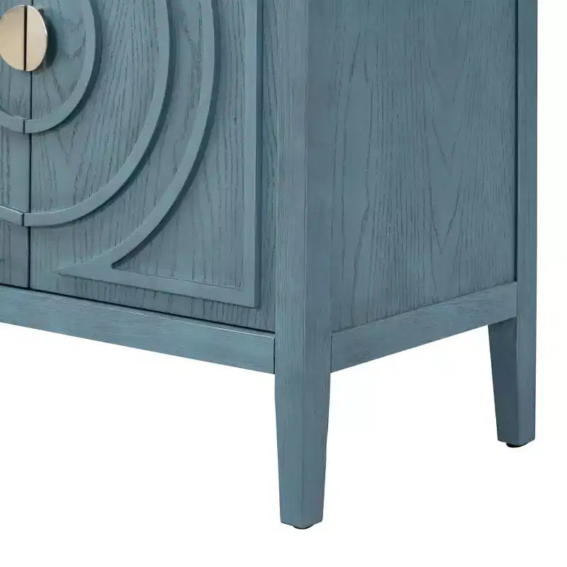 Hostack Buffet Armoire avec Portes à Rainures Circulaires et Poignées Rondes pour Salle à Manger et Salon, Bleu Antique