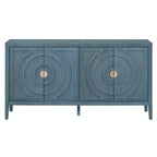Hostack Buffet Armoire avec Portes à Rainures Circulaires et Poignées Rondes pour Salle à Manger et Salon, Bleu Antique