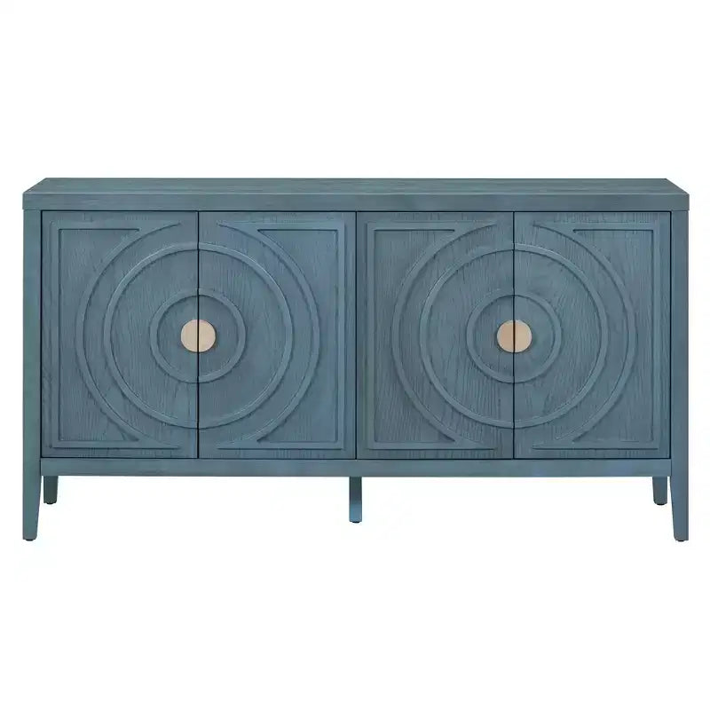 Hostack Buffet Armoire avec Portes à Rainures Circulaires et Poignées Rondes pour Salle à Manger et Salon, Bleu Antique