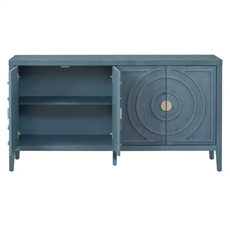 Hostack Buffet Armoire avec Portes à Rainures Circulaires et Poignées Rondes pour Salle à Manger et Salon, Bleu Antique