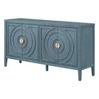 Hostack Buffet Armoire avec Portes à Rainures Circulaires et Poignées Rondes pour Salle à Manger et Salon, Bleu Antique