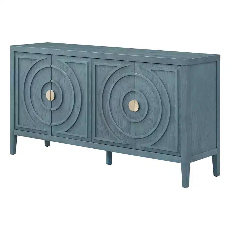 Hostack Buffet Armoire avec Portes à Rainures Circulaires et Poignées Rondes pour Salle à Manger et Salon, Bleu Antique