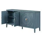 Hostack Buffet Armoire avec Portes à Rainures Circulaires et Poignées Rondes pour Salle à Manger et Salon, Bleu Antique