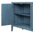 Hostack Buffet Armoire avec Portes à Rainures Circulaires et Poignées Rondes pour Salle à Manger et Salon, Bleu Antique
