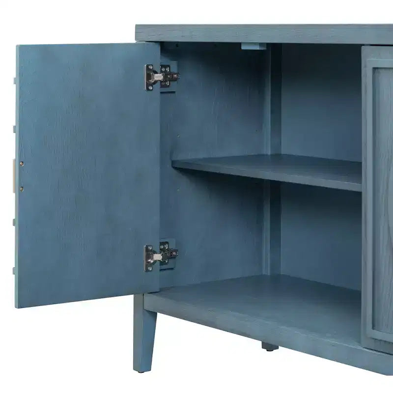 Hostack Buffet Armoire avec Portes à Rainures Circulaires et Poignées Rondes pour Salle à Manger et Salon, Bleu Antique