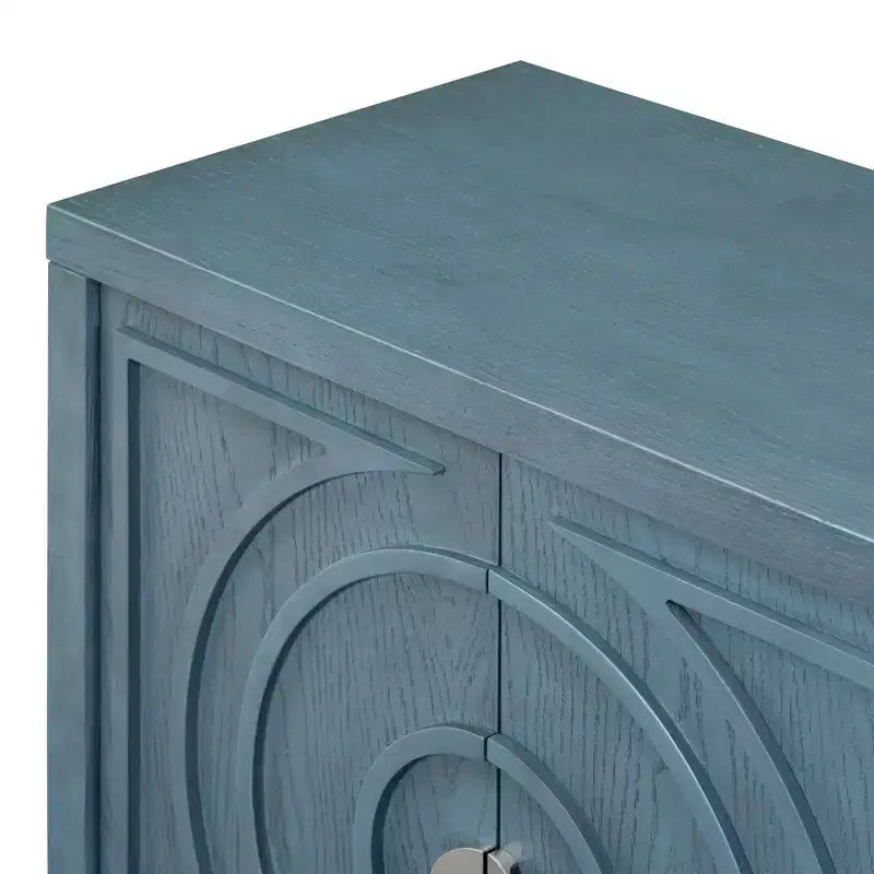 Hostack Buffet Armoire avec Portes à Rainures Circulaires et Poignées Rondes pour Salle à Manger et Salon, Bleu Antique