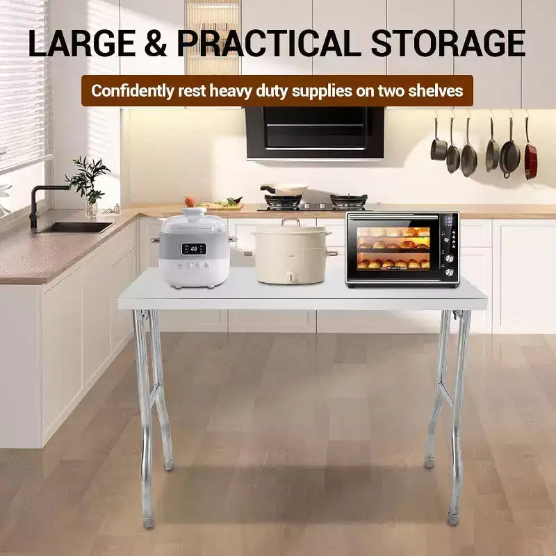 Commercial Worktable Workstation, Stainless Steel Prep Table Folding Table with Metal Adjusting Foot