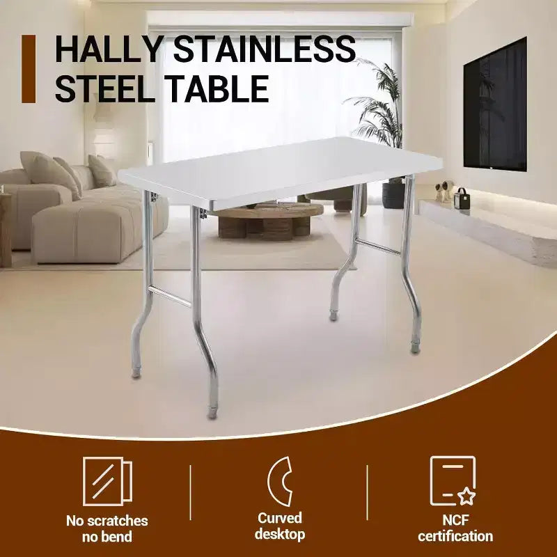 Table de Travail Commerciale, Poste de Travail, Table de Préparation en Acier Inoxydable Pliante avec Pieds Réglables en Métal