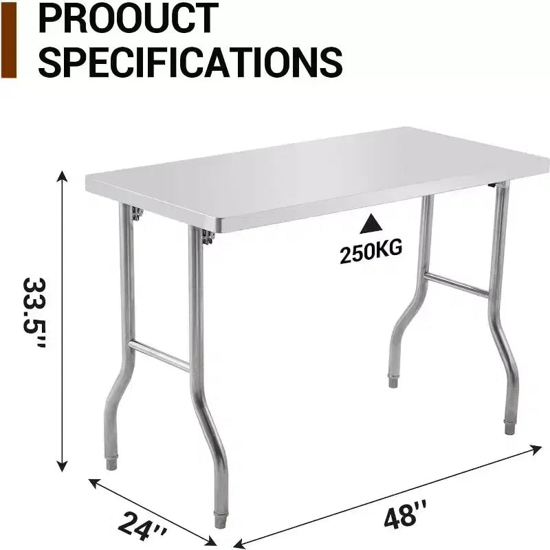 Table de Travail Commerciale, Poste de Travail, Table de Préparation en Acier Inoxydable Pliante avec Pieds Réglables en Métal