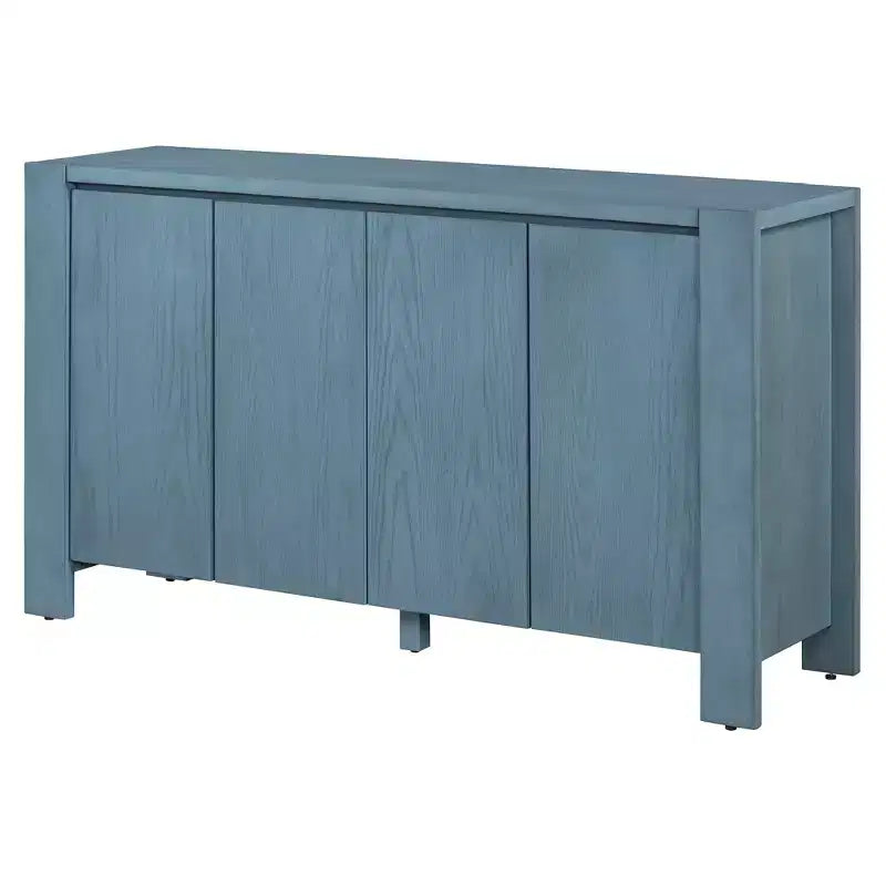 Hostack Buffet bahut de ferme 4 portes avec étagères réglables pour salle à manger et cuisine, bleu marine