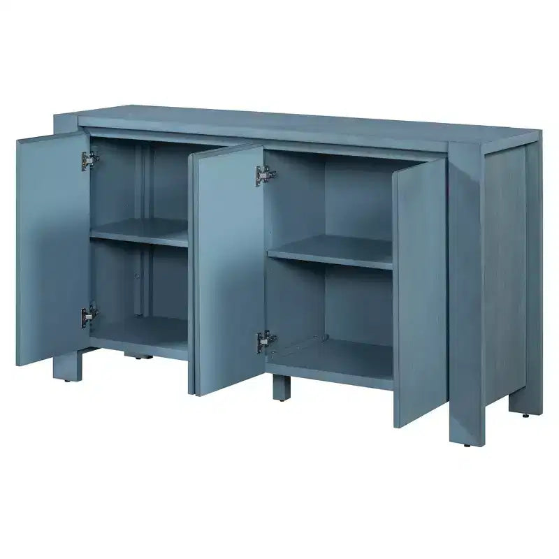 Hostack Buffet bahut de ferme 4 portes avec étagères réglables pour salle à manger et cuisine, bleu marine