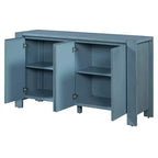 Hostack Buffet bahut de ferme 4 portes avec étagères réglables pour salle à manger et cuisine, bleu marine