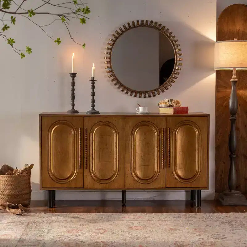 ModernLuxe Sideboard Buffet Cabinet with 4 Doors, Wood Console Table with Adjustable Shelf, Brown - ModernLuxe
