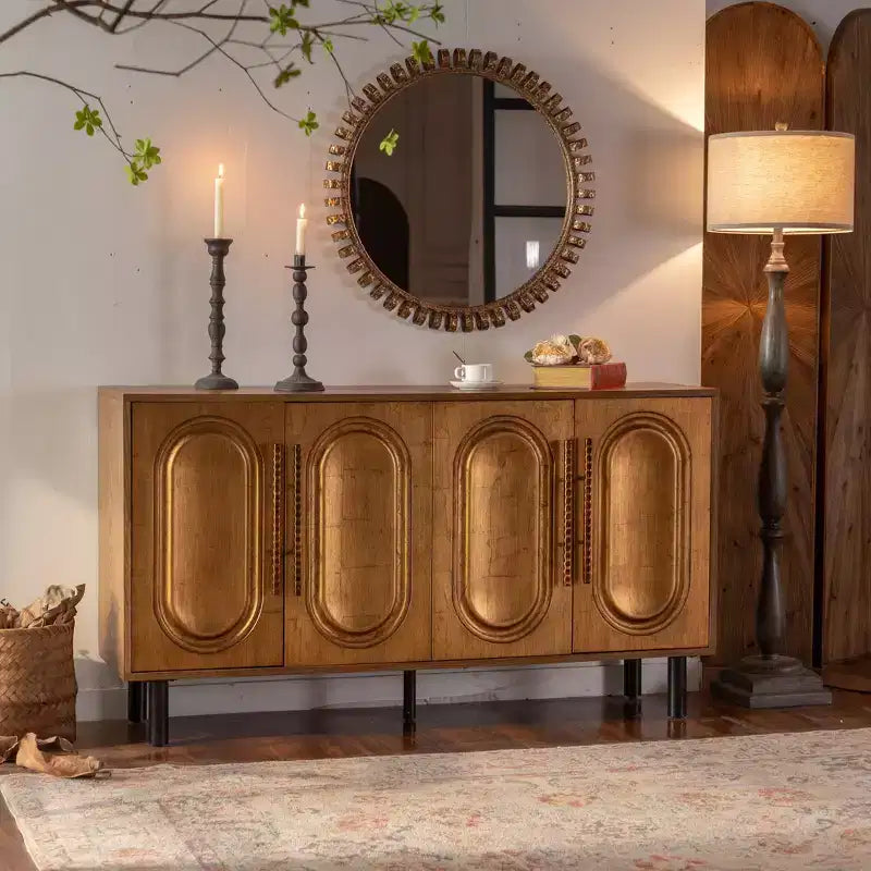 Buffet bahut ModernLuxe à 4 portes, table console en bois avec étagère réglable, marron - ModernLuxe