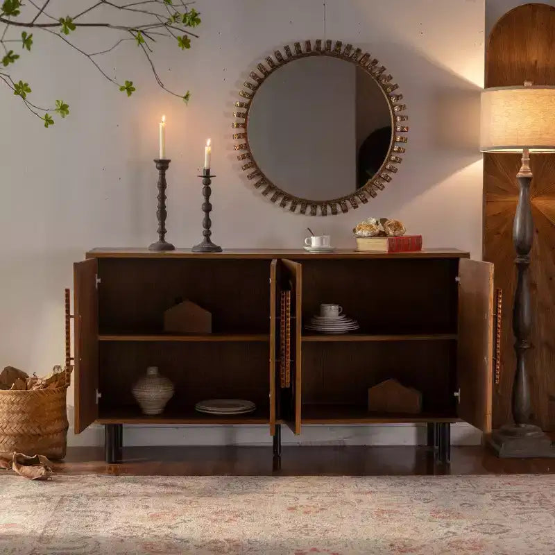 Buffet bahut ModernLuxe à 4 portes, table console en bois avec étagère réglable, marron - ModernLuxe