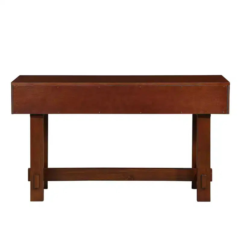 Hostack Table Console Cannelée de Ferme 52'' avec Tiroirs de Rangement et Pieds en Bois Massif pour Salon et Couloir, Cerisier