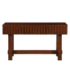 Hostack Table Console Cannelée de Ferme 52'' avec Tiroirs de Rangement et Pieds en Bois Massif pour Salon et Couloir, Cerisier