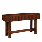 Hostack Table Console Cannelée de Ferme 52'' avec Tiroirs de Rangement et Pieds en Bois Massif pour Salon et Couloir, Cerisier