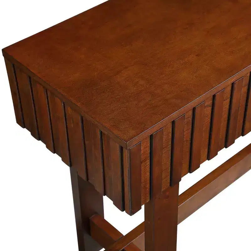 Hostack Table Console Cannelée de Ferme 52'' avec Tiroirs de Rangement et Pieds en Bois Massif pour Salon et Couloir, Cerisier