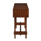 Hostack Table Console Cannelée de Ferme 52'' avec Tiroirs de Rangement et Pieds en Bois Massif pour Salon et Couloir, Cerisier