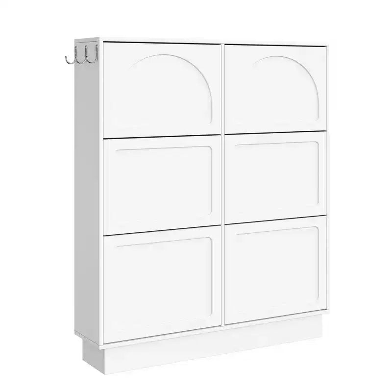 Meuble à chaussures étroit Okak, meuble à chaussures avec 6 tiroirs basculants et étagère réglable, rangement à chaussures pour entrée, salon, couloir