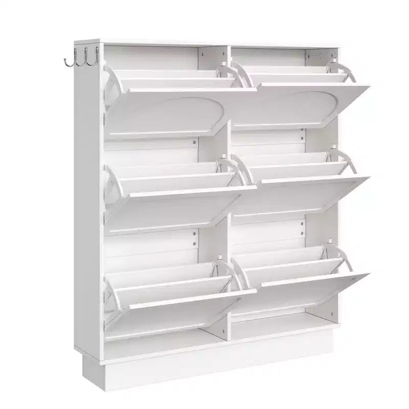 Meuble à chaussures étroit Okak, meuble à chaussures avec 6 tiroirs basculants et étagère réglable, rangement à chaussures pour entrée, salon, couloir