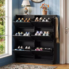 Meuble à chaussures étroit Okak, meuble à chaussures avec 6 tiroirs basculants et étagère réglable, rangement à chaussures pour entrée, salon, couloir
