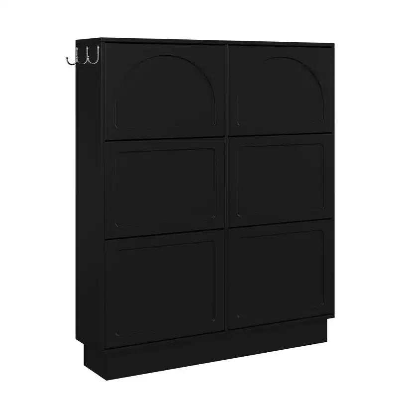 Meuble à chaussures étroit Okak, meuble à chaussures avec 6 tiroirs basculants et étagère réglable, rangement à chaussures pour entrée, salon, couloir