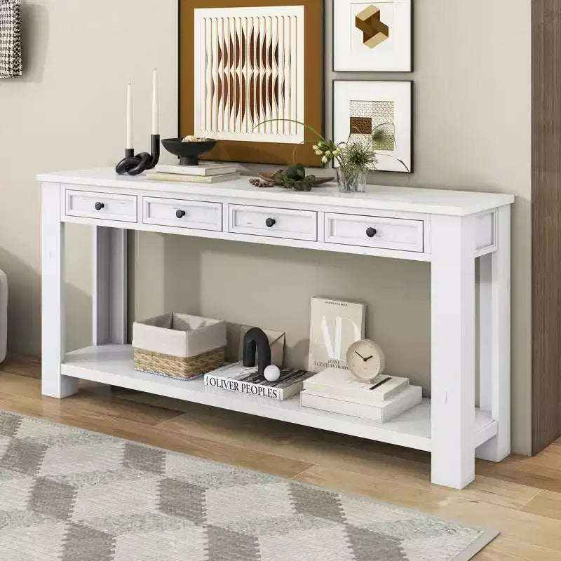 GDFStudio Lance Console en bois massif avec tiroirs et étagère inférieure