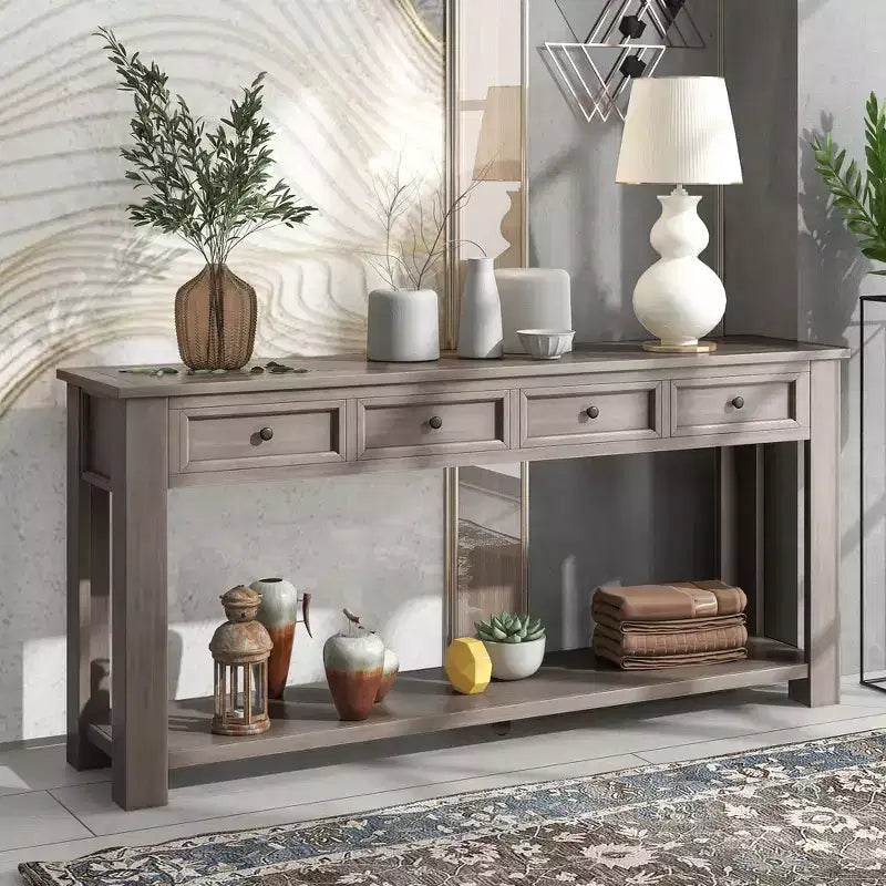 GDFStudio Lance Console en bois massif avec tiroirs et étagère inférieure