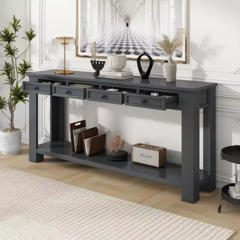 GDFStudio Lance Console en bois massif avec tiroirs et étagère inférieure