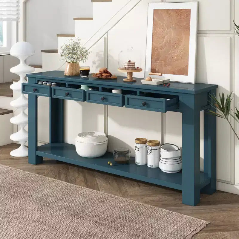 GDFStudio Lance Console en bois massif avec tiroirs et étagère inférieure