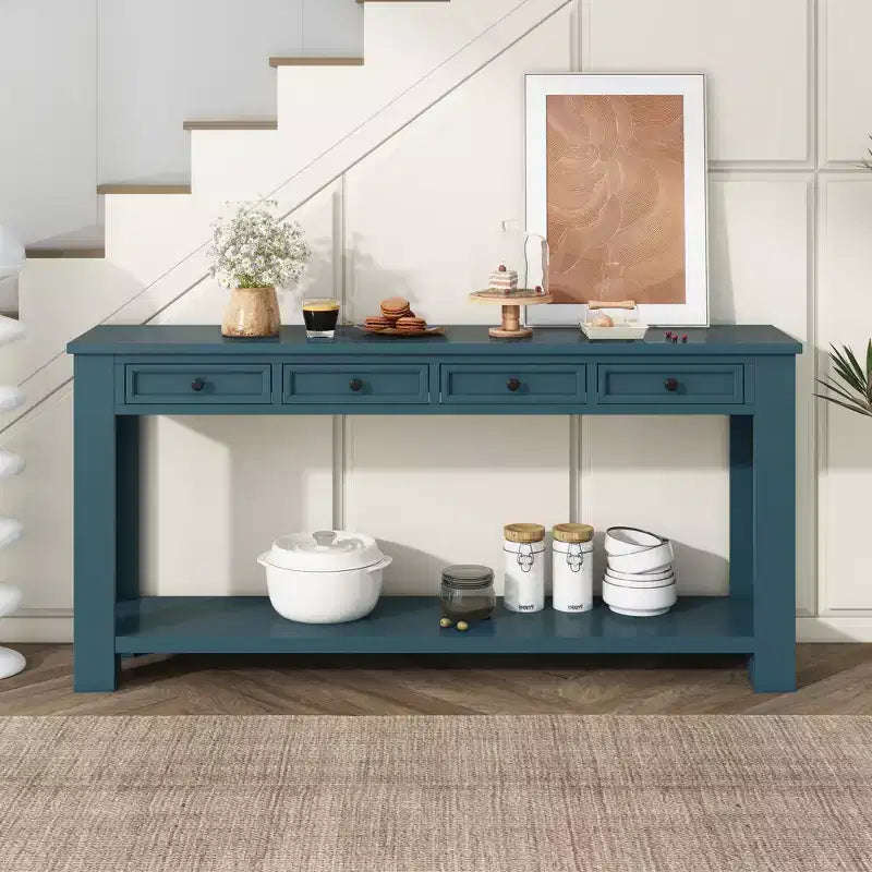 GDFStudio Lance Console en bois massif avec tiroirs et étagère inférieure