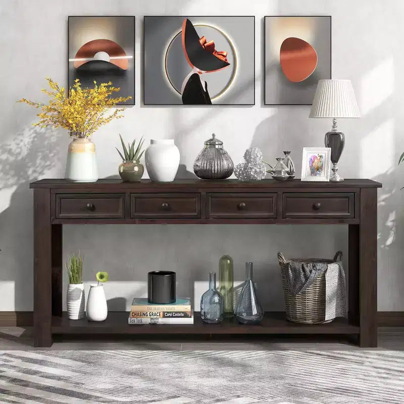 GDFStudio Lance Console en bois massif avec tiroirs et étagère inférieure